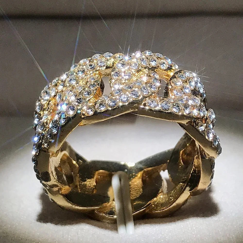 Elegant Gold Crystal Women's/Men's Statement Ring Sz 10 Unisex - Picture 6 of 12